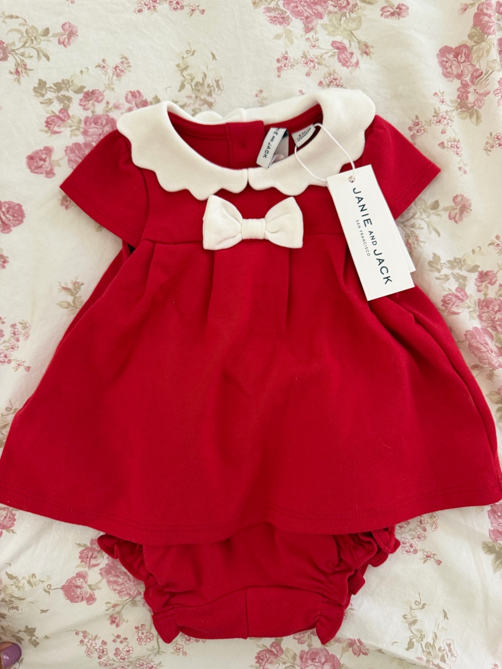 Janie and Jack Red Dress with Cream Collar and Bow
